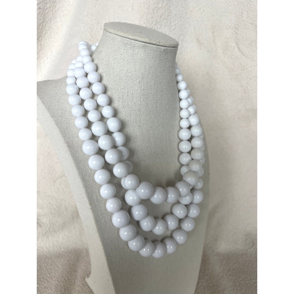 Napier Layered Strand Necklace White Bead Gold Tone Clasp Vintage 9" Drop MCM